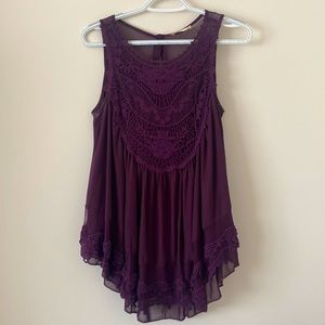 Altar’d State Purple Lace Detail Button Back Sleeveless Top